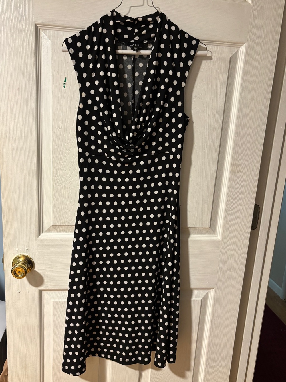 SNAP Black White Polka Dot Cowl Neck Midi Dress S
